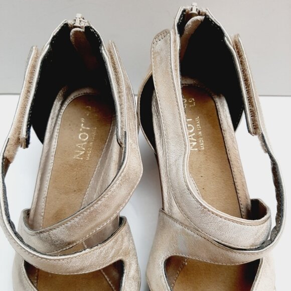 NAOT | Strappy Open Toe Low Heel Shoes Genuine Leather Metallic Champagne Sz 9 - Picture 5 of 16